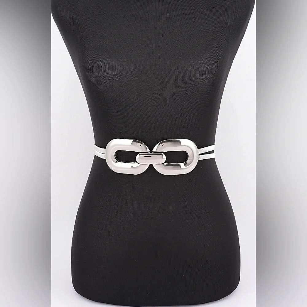 Gold or Silver Double Link Buckle Elastic Waist Statement Belt
